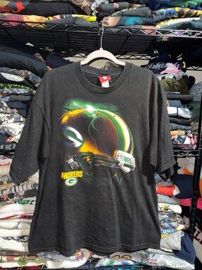 Vintage Green Bay Packers Shirt Mens X-Large Black NFL Football Helmet Graphic